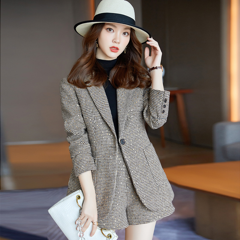 七谷娘黑白格西装外套女小个子秋高级感气质高端休闲