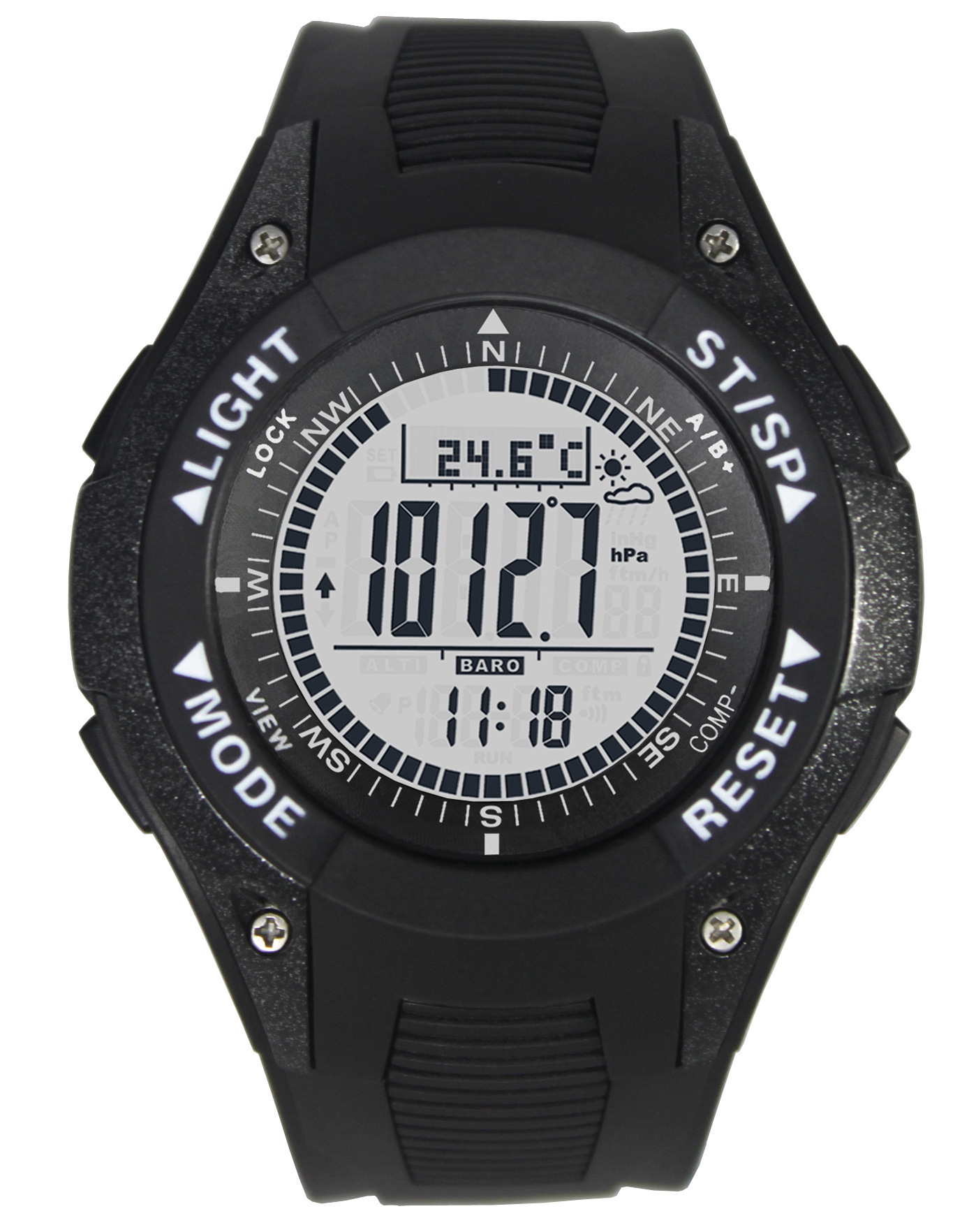 sunroad松路 运动手表 气压 高度计步指南针 温度 男 防水表 背光