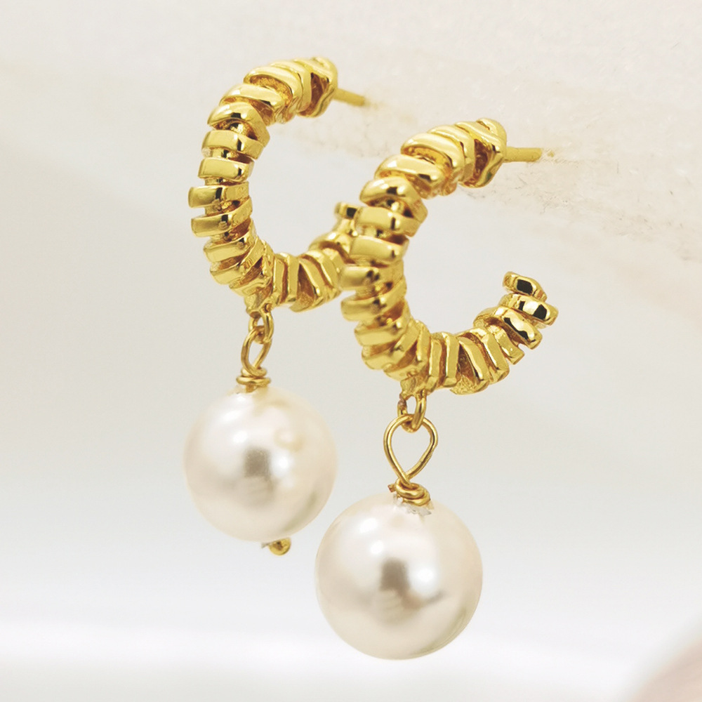 新款复古耳环欧美高质量流苏黄铜镀金耳钉不规则褶皱饰品精致耳饰