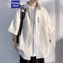 Wassup短袖衬衫男款夏季薄潮牌潮流宽松半袖衣服日系男士衬衣外套