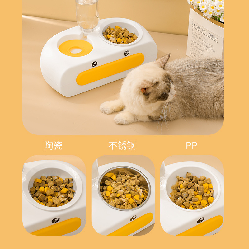 Ceramic Cat Bowl Automatic Pet Drinker Mouth Wet-Proof Cat Basin Dog Feeding Bowl Pet Drinking and Eating Dual-Use