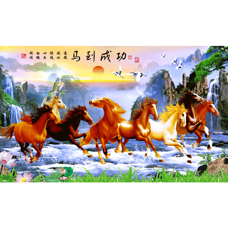 八骏马全图装饰画八马图马到成功挂画中堂画客厅海报沙发墙壁贴画