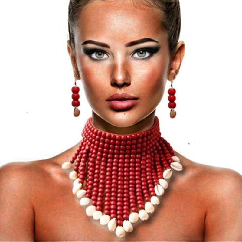 European and American Ethnic Necklace Set Wooden Beads Shell Style Necklace Clavicle Necklace Amazon Supply Necklace