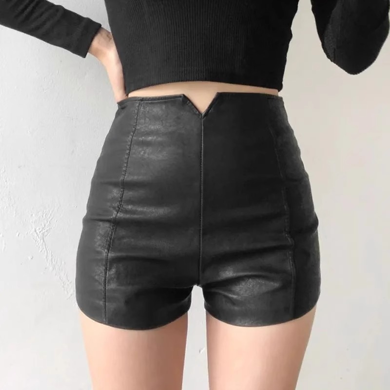 Black Leather Shorts Women's 2023 Autumn and Winter plus Size Plump Girls Wide-Leg Pants High Waist Slimming A- line Pants Casual Base Bootcuts
