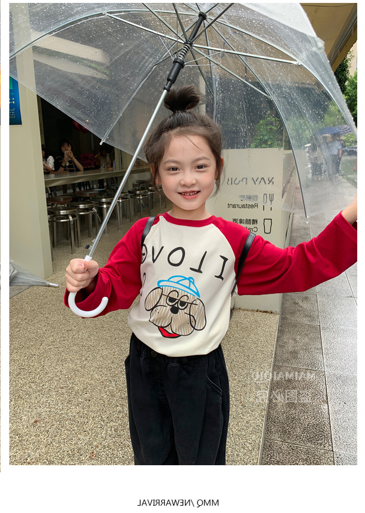 童装儿童韩系卡通印花T恤2024秋季新款女童宽松撞色插肩袖上衣潮详情7