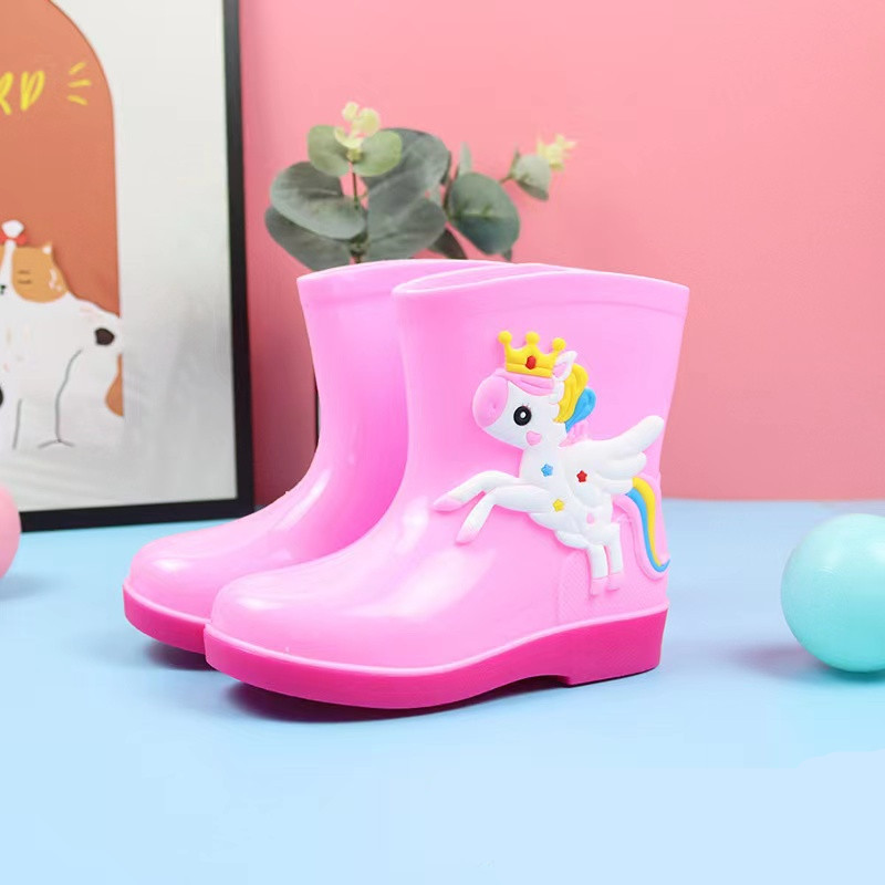 Children's Rain Boots Baby Rain Boots New Cute Cartoon Children Cotton-Padded Warm-Keeping Rain Shoes Non-Slip Dinosaur Boys and Girls Shoes