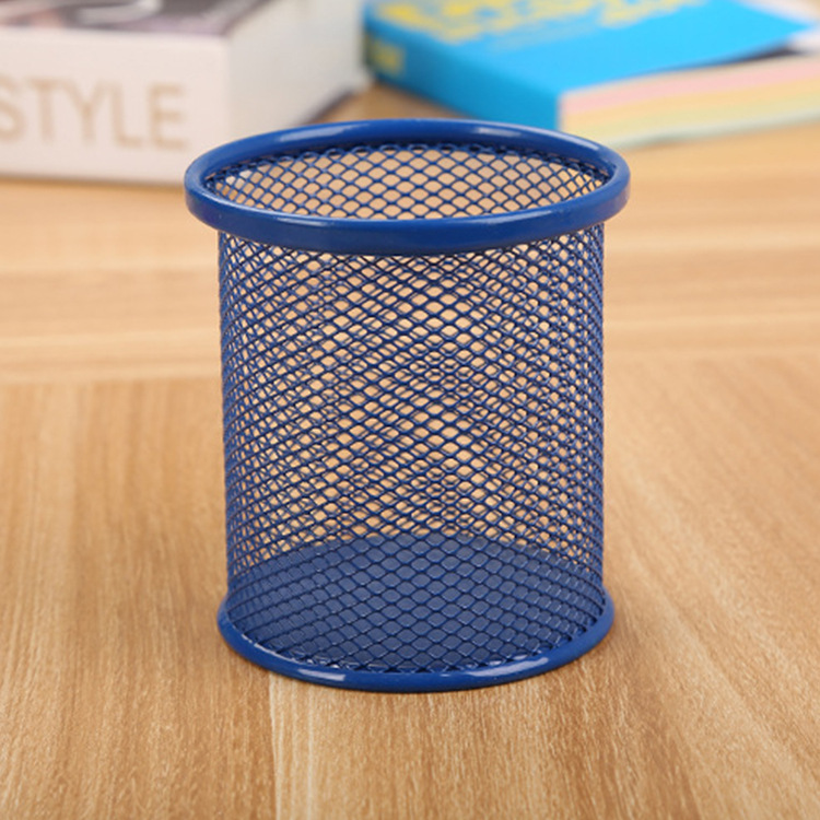 Office Supplies Simple Iron-Net Pen Container Student Stationery Metal Grid Iron Desktop Storage Bucket Factory Wholesale T