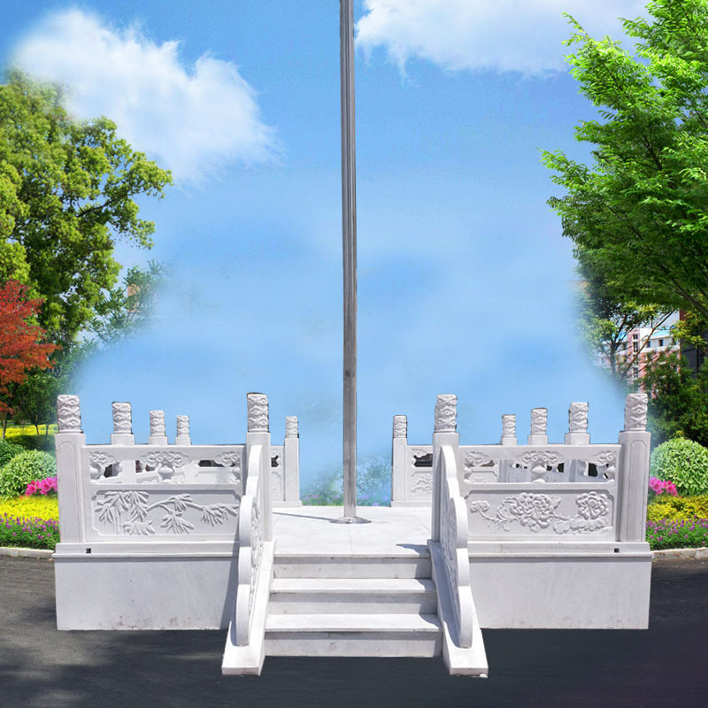厂家供应石雕汉白玉旗台栏杆 大理石护栏 升旗台 国旗台石雕栏板