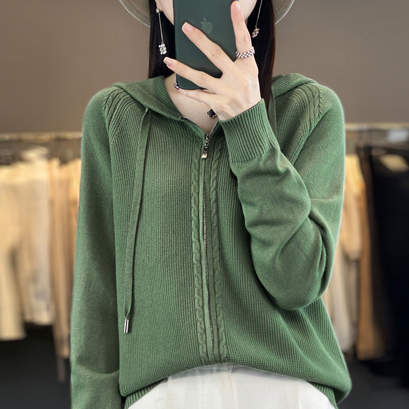 Korean Style Sweater Cardigan Women's Clothes Hooded 2023 Autumn and Winter New Blended Wool Hoodie Double Zipper Sweater Coat