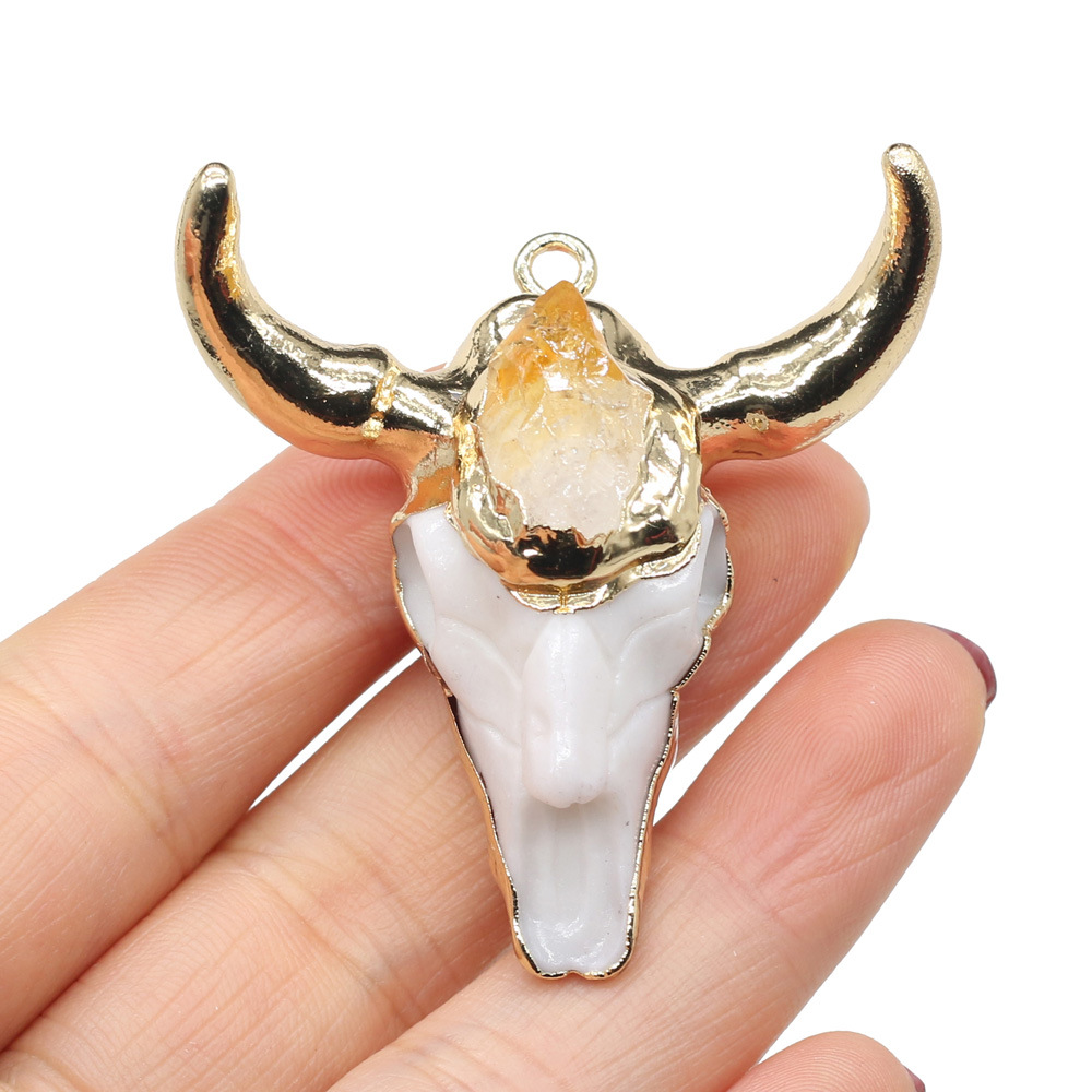 精美天然石头半宝石亚克力牛头吊坠 diy饰品配件手工项链制作批发