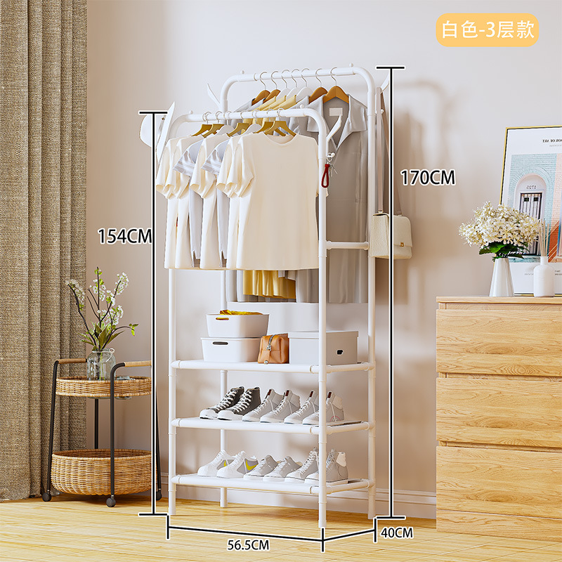 Factory Direct Supply Household Floor Clothes Hanger Bedroom Single and Double Poles Coat Rack Simple Movable Clothes Hanger Wholesale