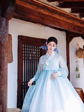 延吉公主服拍摄古风服女异域风情宫廷蓝色民族摄影旅拍表演