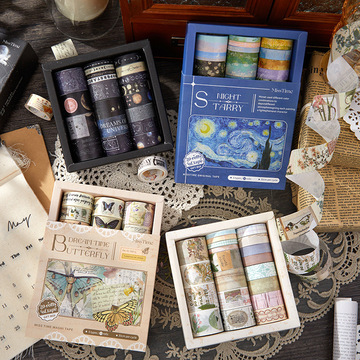 拾光套装胶带 繁星月夜系列手帐欧式复古素材拼贴打底贴画 20卷入