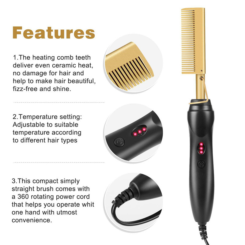 Amazon Wet and Dry Electric Copper Comb Straight Comb Hair Straightener Household Perm Hair Curler Hair Curling Comb Wholesale