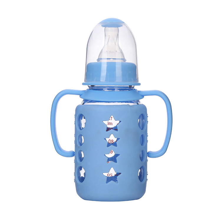 ALG Glass Feeding Bottle Baby Standard Caliber Nipple Bottle Monochrome Handle Strap Silicone Sleeve Newborn Glass Feeding Bottle