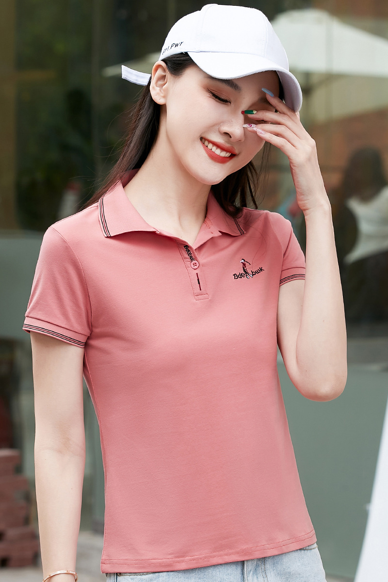 纯棉翻领t恤女短袖polo衫夏季新款宽松显瘦女士带领运动红色上衣t