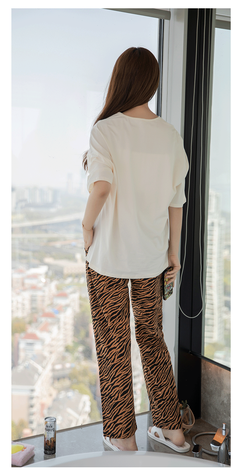 夏季可爱斑马睡衣女纯棉休闲薄款短袖宽松舒适家居服时尚可外穿