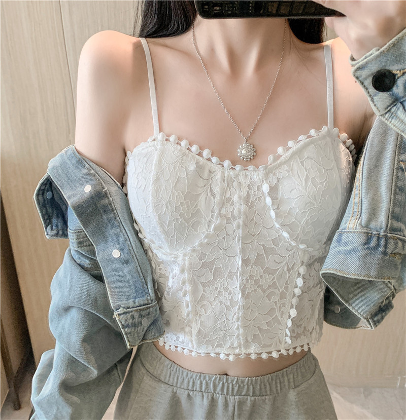 纯欲风蕾丝吊带背心2022新款内衣法式设计感女带胸垫小众抹胸裹胸