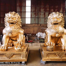 铸铜故宫狮子雕塑 公园小区办公楼雕塑玻璃钢汇丰狮子门口摆件