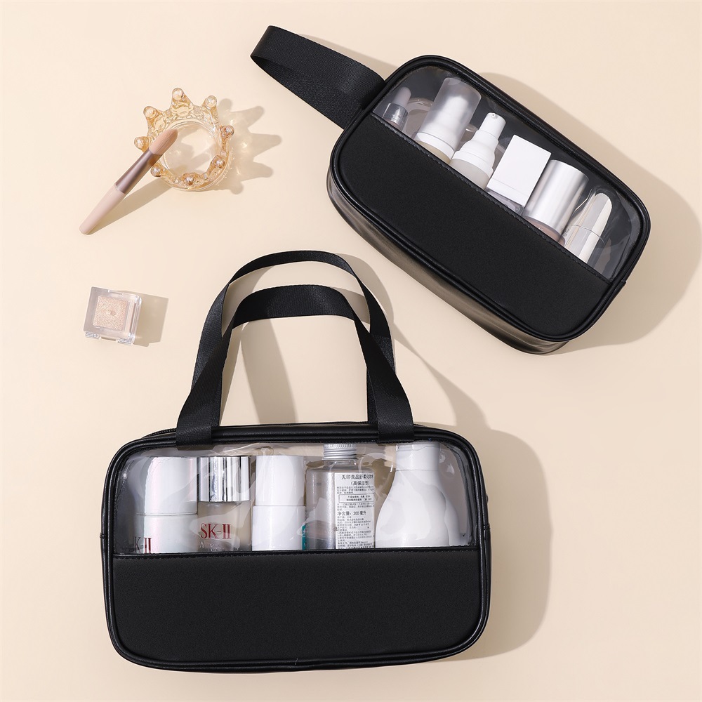 Transparent Makeup Wash Bag Portable Pu Bath Bag Waterproof Large Capacity Storage Bag PVC Stitching Cosmetic Bag