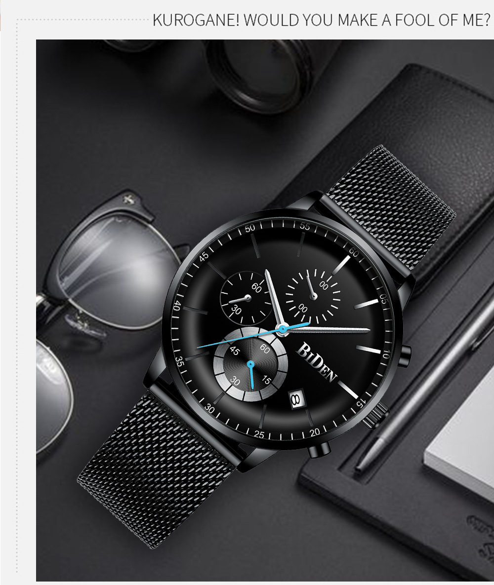 拜登biden男士钢带多功能手表外贸新品防水石英手表0179