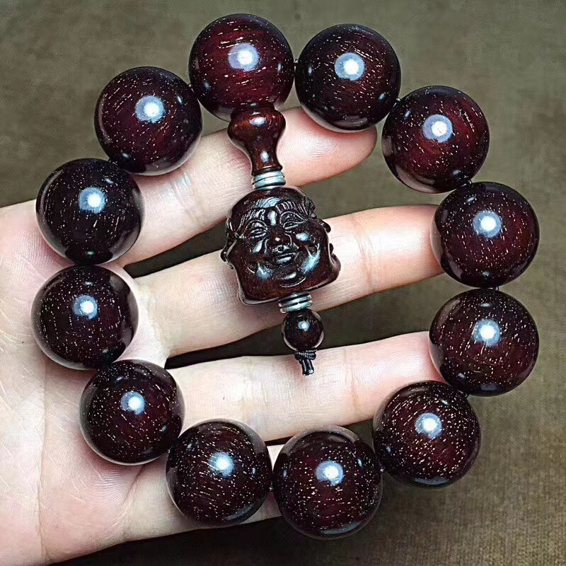 小叶紫檀手串文玩珠搭配喜怒哀乐四面手链盘玩血檀木红木念珠