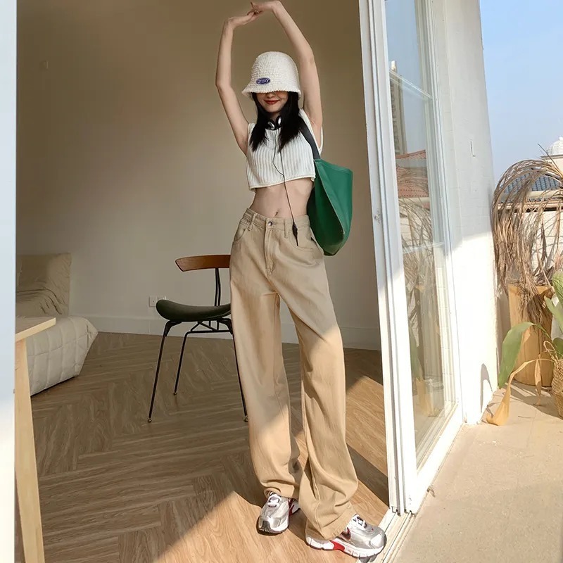 Women's Colorful High Street Wide-Leg Jeans High Waist Drooping New Spring Clothing Figure Flattering Loose Straight Jeans