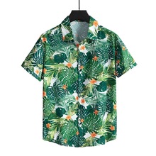 跨境夏季短袖衬衫男装速干衣服衬衣 欧美男士沙滩花衬衫弹力寸衫
