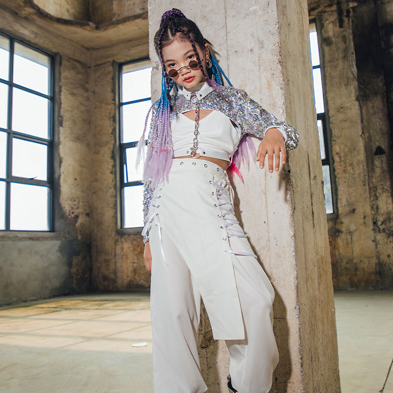 儿童演出套装女童爵士舞潮服模特t台时装走秀服装少儿街舞时髦酷