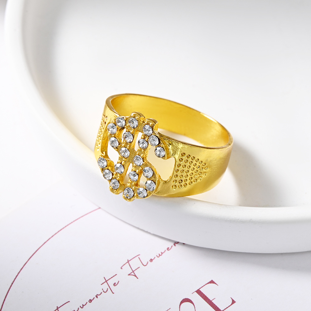 欧美时尚同款金钱符号戒指网红夸张拍摄戒指道具嘻哈金戒指现货