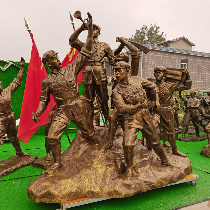 玻璃钢仿铜红军雕塑广场博物馆纪念馆红色文化八路军组雕铸铜雕像