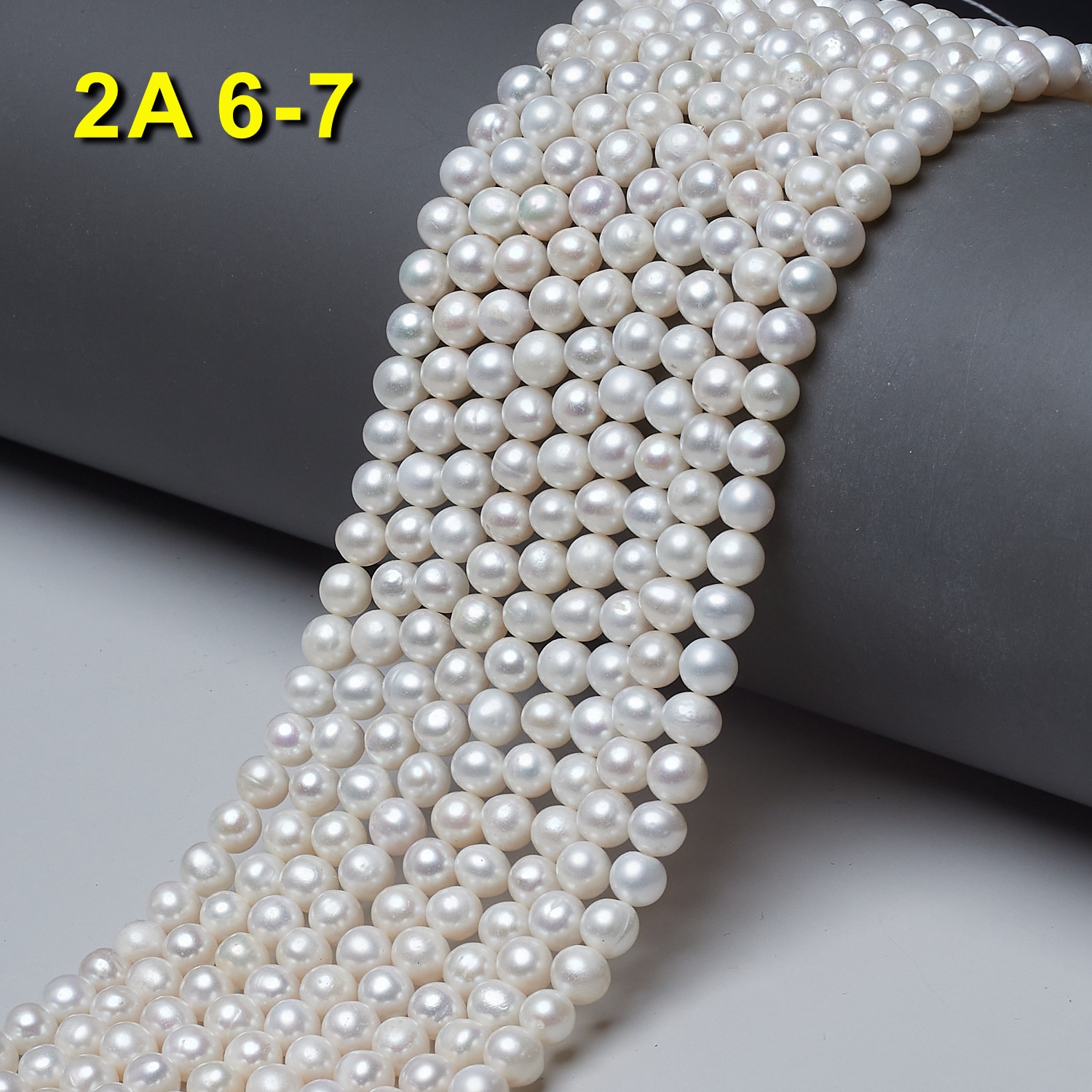 6-7mm近圆冲头2a天然淡水珍珠 诸暨珍珠半成品首饰diy材料批发