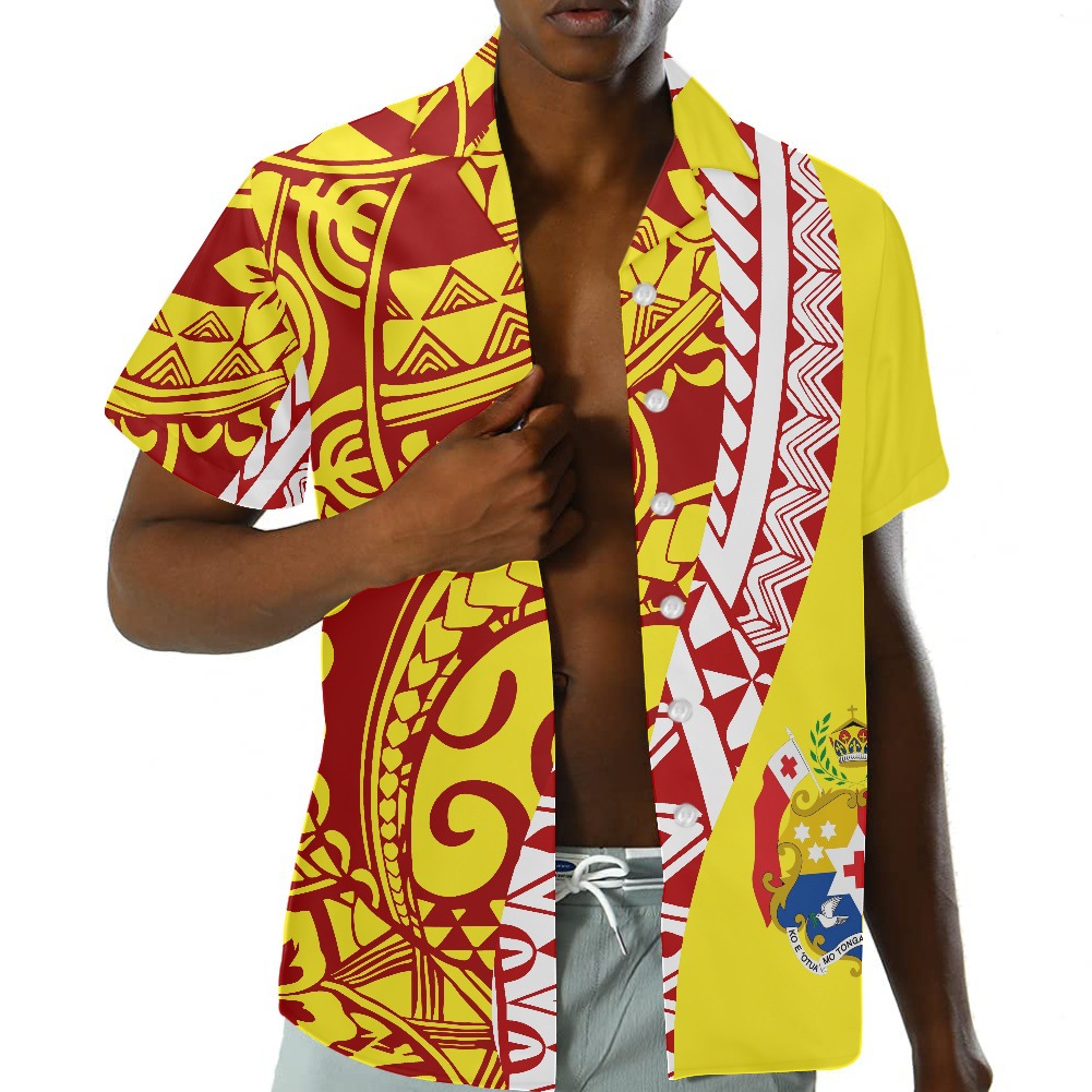 男士衬衫翻领短袖tonga民族风复古图腾t恤汤加群岛努库开衫国际站