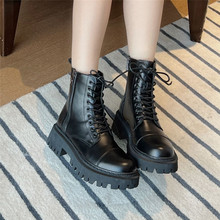 马丁靴女2022年新款爆款秋冬季加绒黑色中筒短靴英伦风小个子靴子