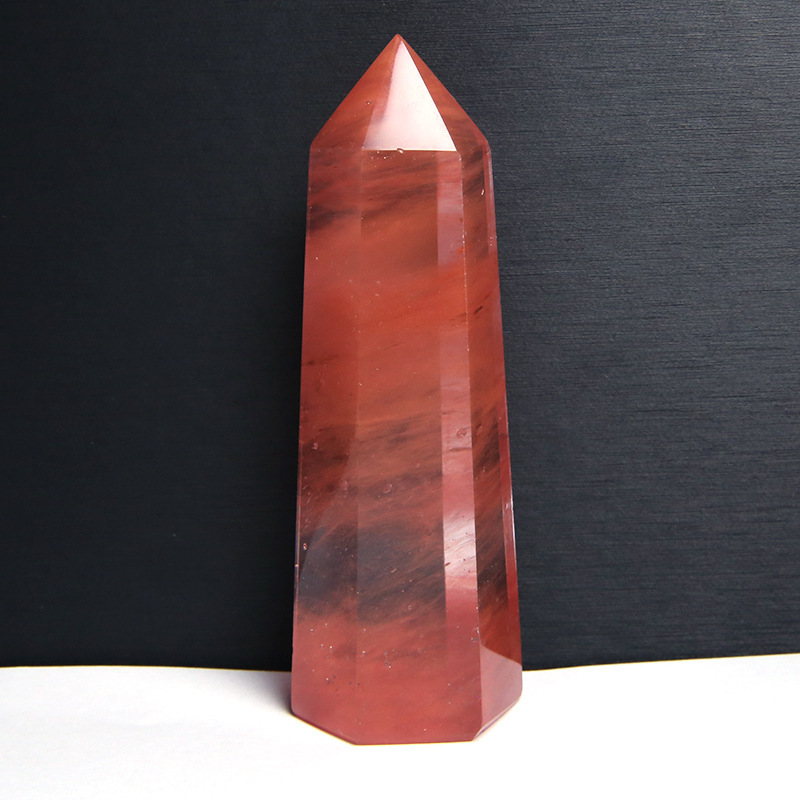 现货红熔炼石柱子 饰品diy材料合成红水晶六棱柱摆件跨境可定制