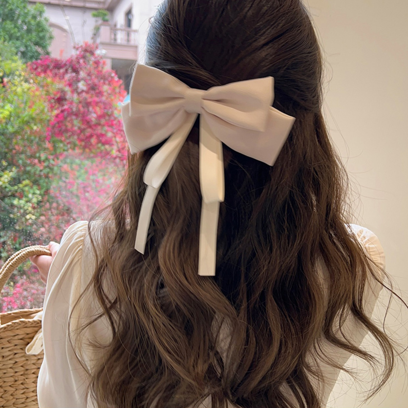 New Summer Super Fairy 'Black and White Bowknot Ribbon Hairpin Back Head with Spring Clip Hair Accessory Elegant Hairpin for Women