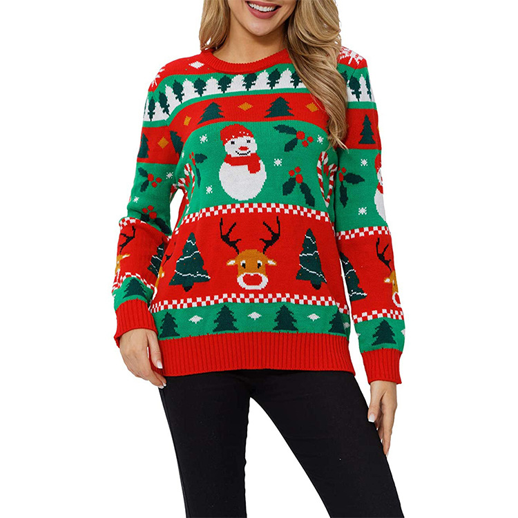 Foreign Trade European and American Christmas Sweater Women's Processing Foreign Trade New Loose Casual Christmas Tree Snow Pattern Sweater Export