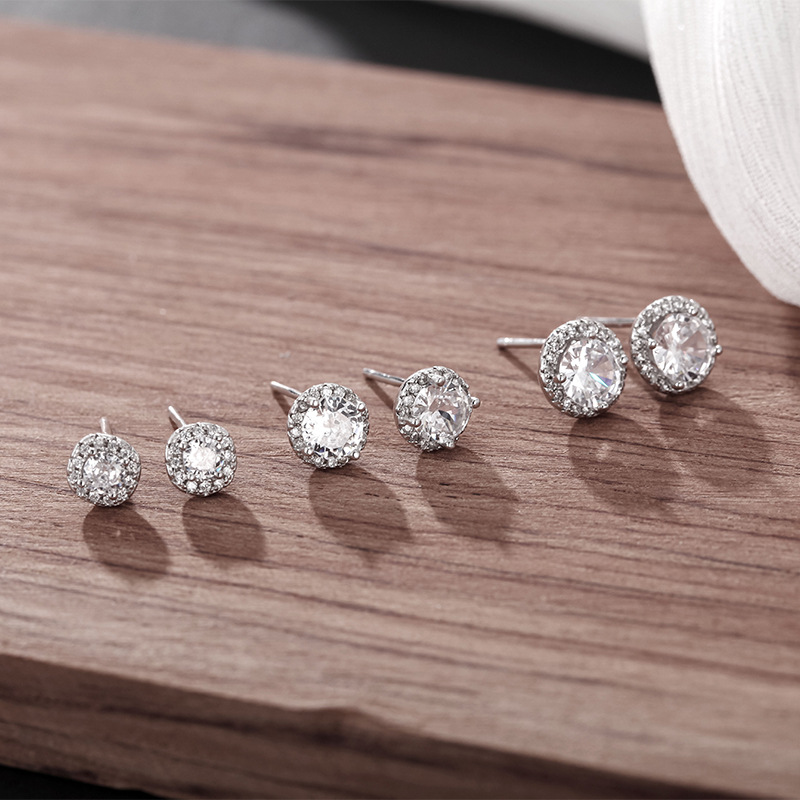 s999纯银圆形锆石耳钉女新款时尚ins耳环百搭轻奢高级感足银耳饰