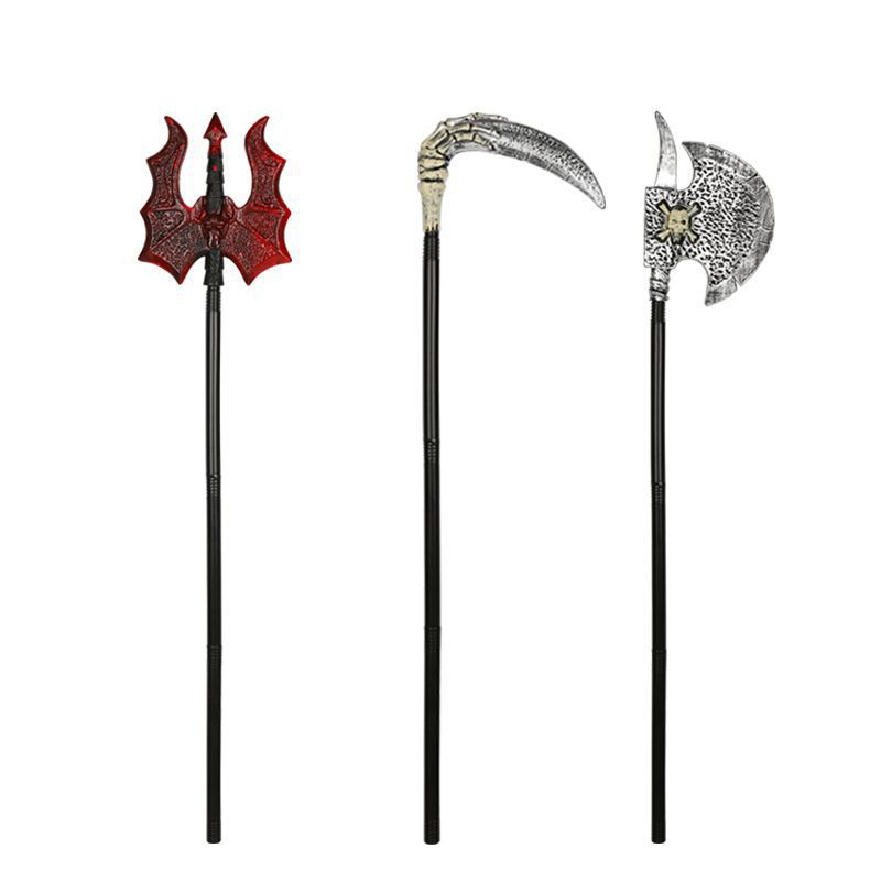 新款万圣节兵器武器骷髅鬼道具开山斧火焰叉死神镰刀表演道具