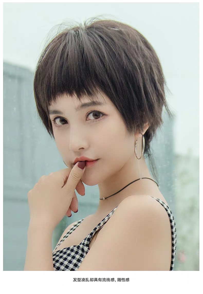 假发短发女夏季 雾霾蓝狗啃短直发蓝色时尚cos非主流仿真全头套式