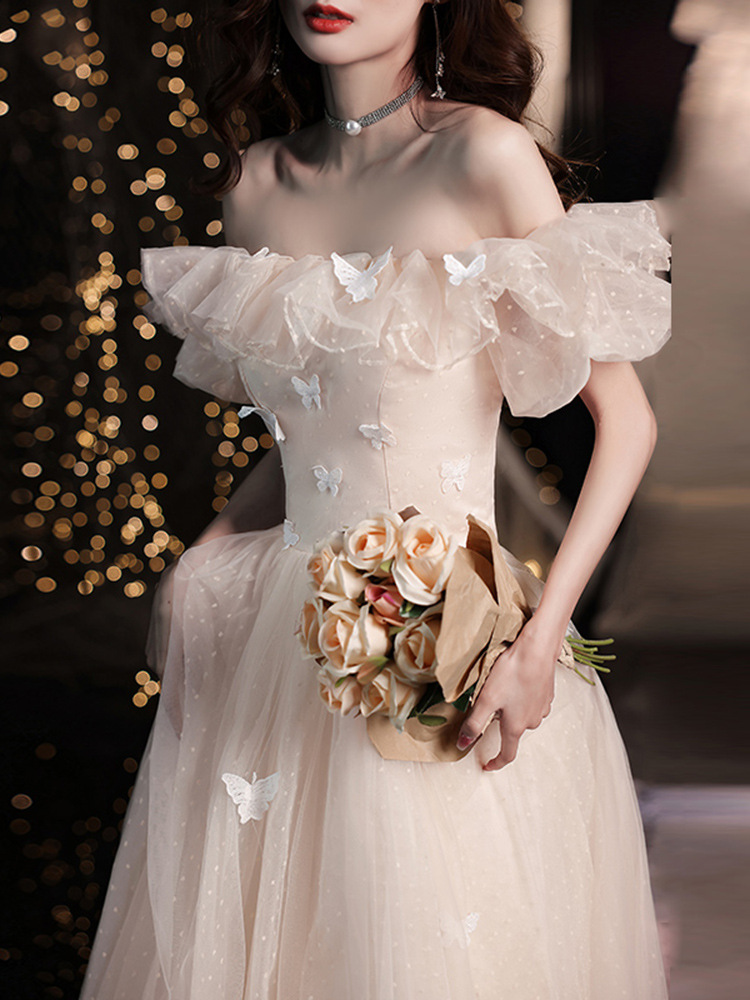 一字肩晚礼服裙2021新款高端轻奢蓬蓬裙气质宴会仙气长款主持人女