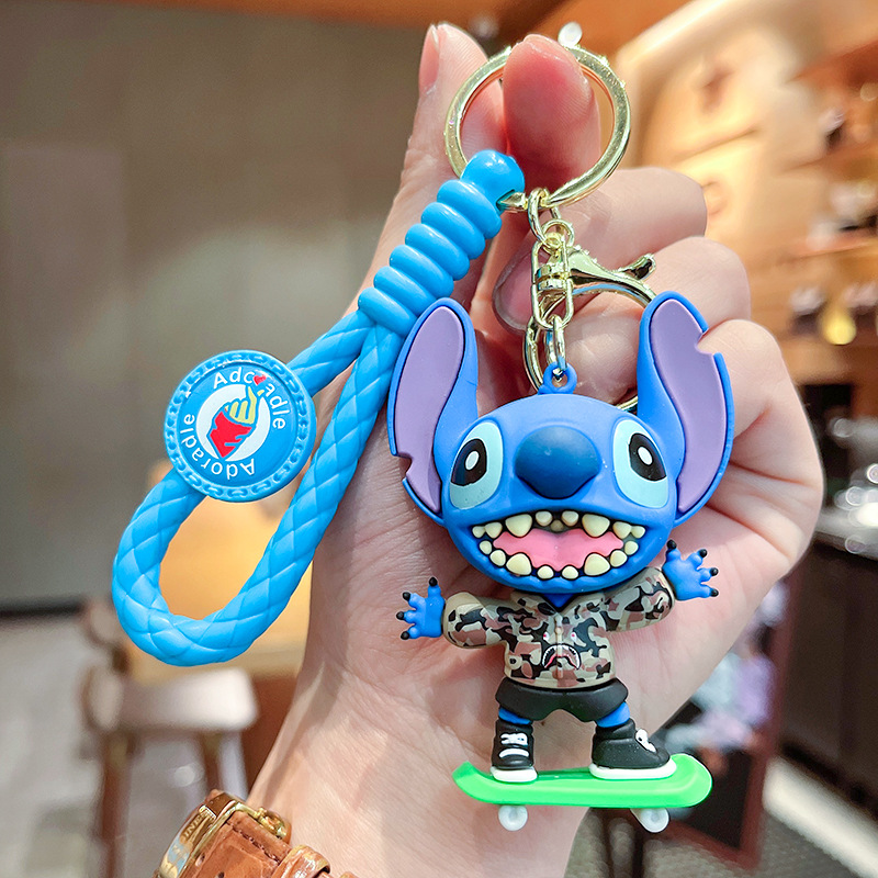 Cute Trendy Cute Pvc Stitch Three-Dimensional Doll Car Key Ring Pendant Night Market Stall Couple Gift Wholesale