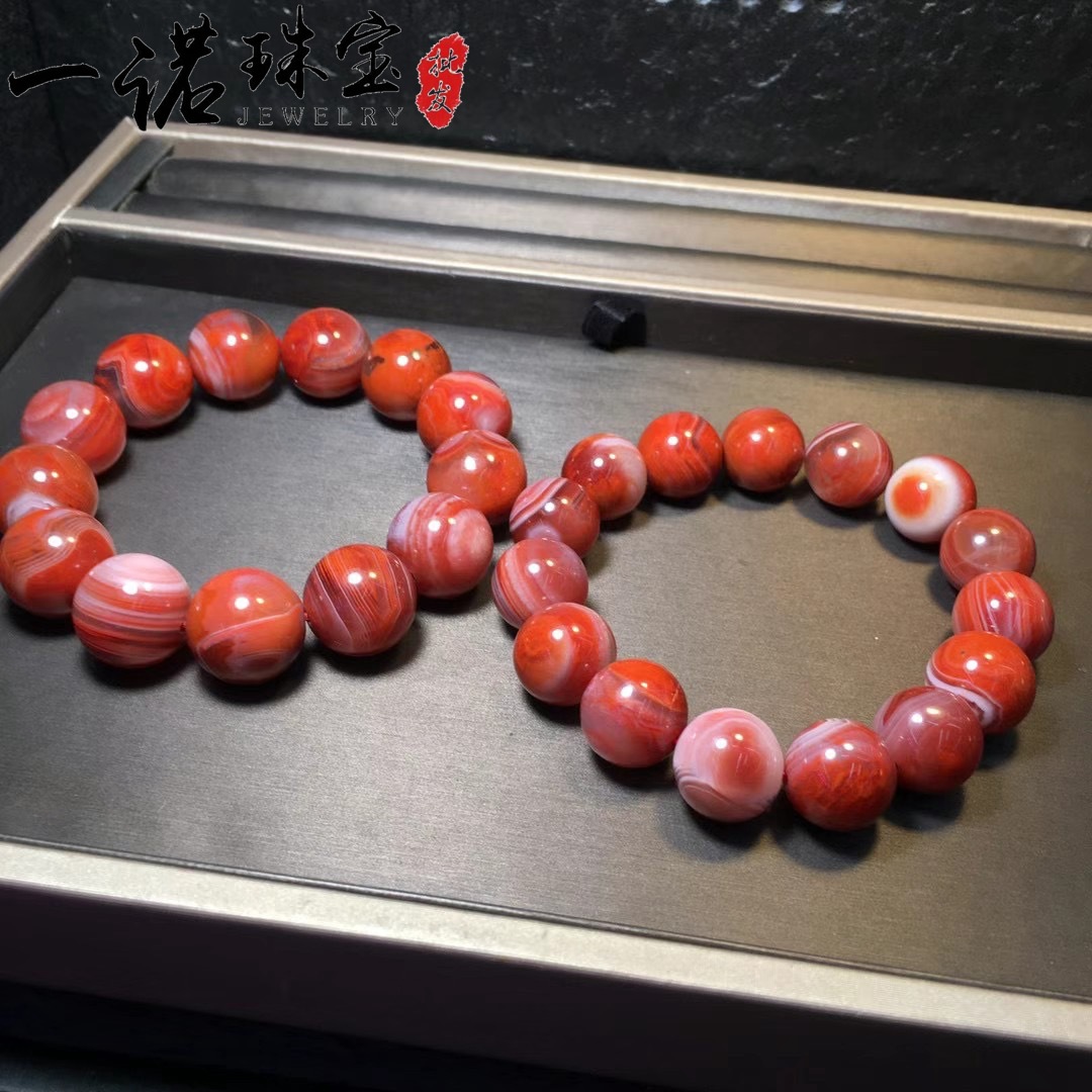 天然南红玛瑙缠丝大手串圆珠单圈手链凉山料量大从优厂家直批