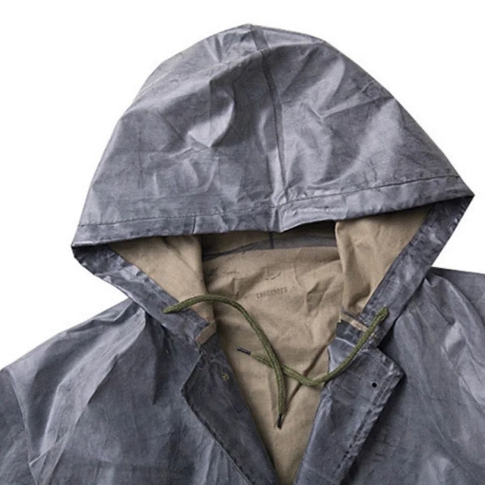 87式军绿长款老式雨衣抗洪抢险橡胶帆布劳保加厚户外雨衣长款雨披