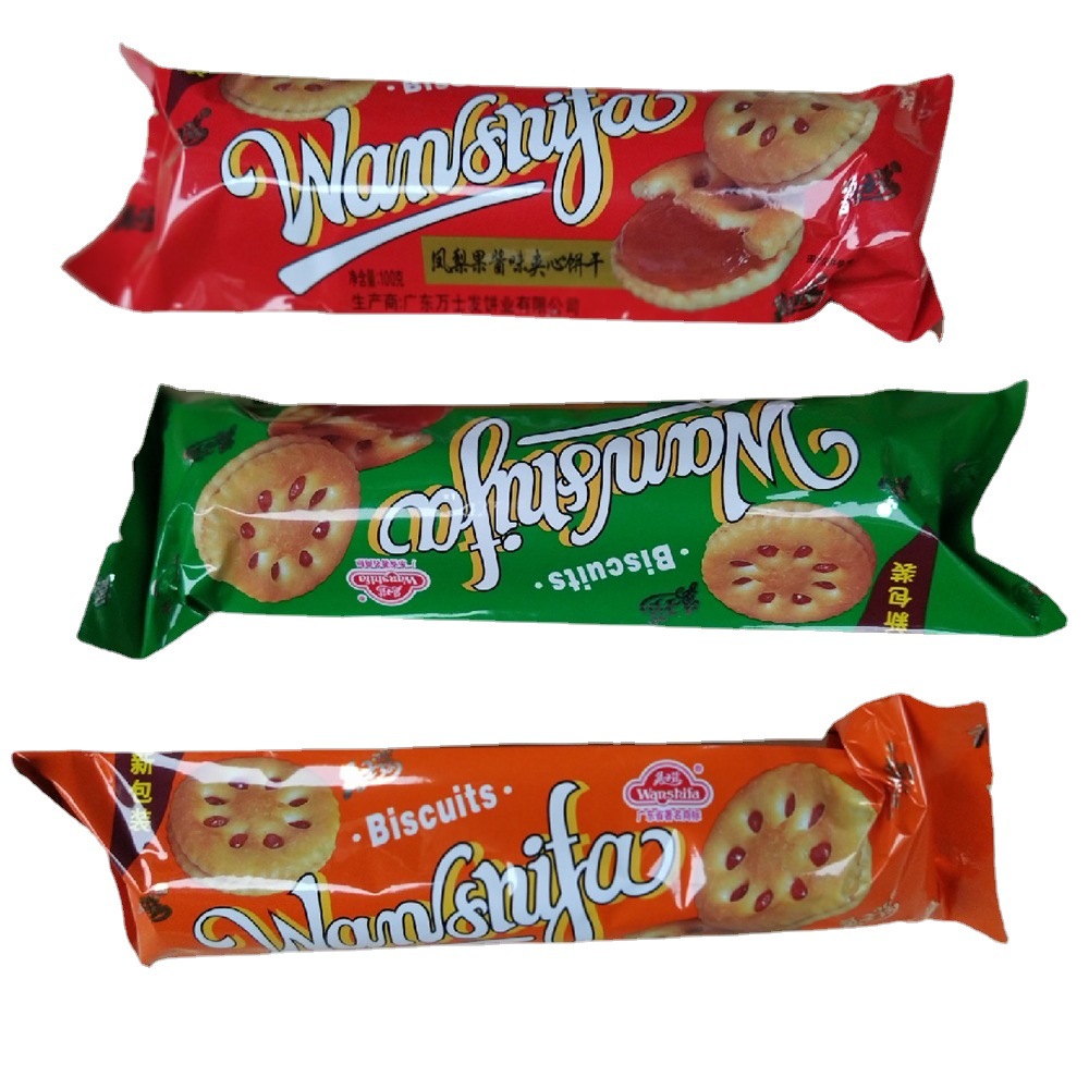 138g万士发早茶奶饼/100g凤梨果酱味夹心饼干早餐零食点心批发