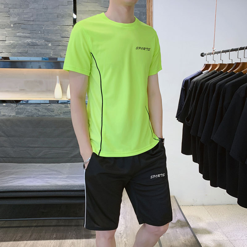 Sportswear Suit Men's Running Workout Equipment Basketball Summer Quick-Drying Top T-shirt Training Shorts Short Sleeve Ice Silk