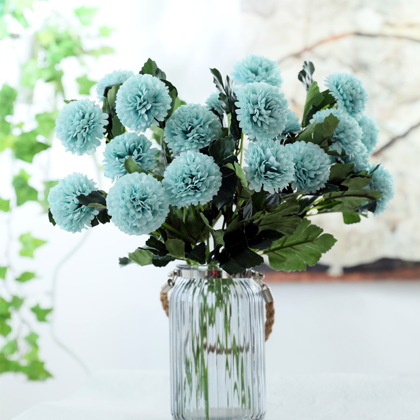 仿真花3头乒乓菊 假花圆菊花万寿菊 绢花菊花家居装饰球菊