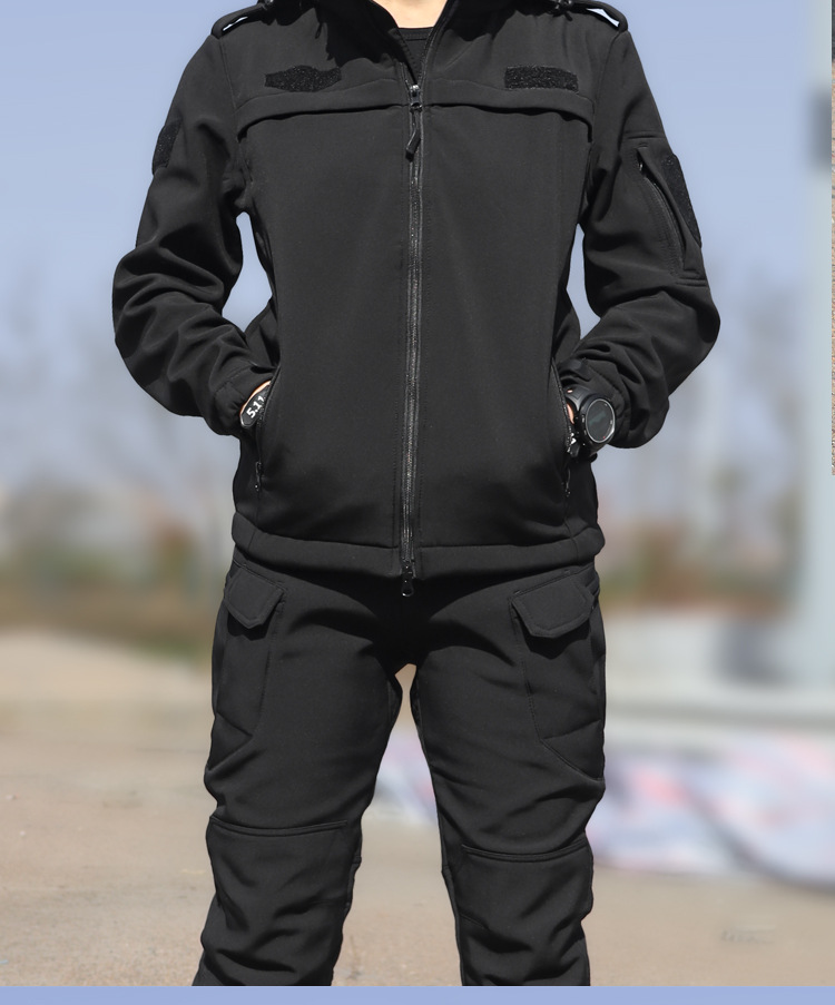 冬季黑色速干作训服加绒防水保安服执勤冲锋衣男tbm教官服作战服