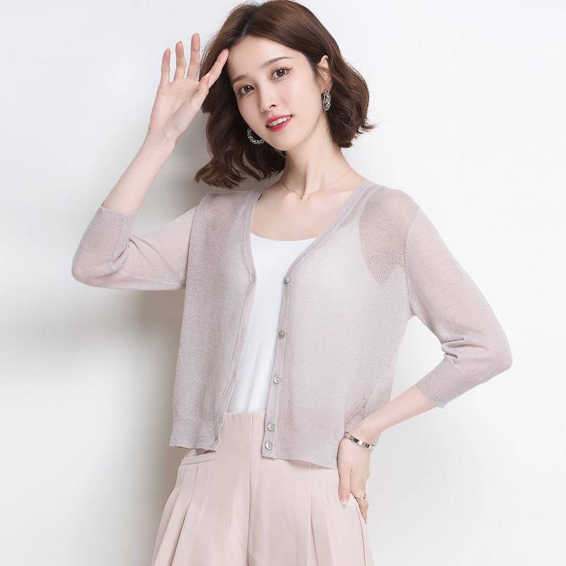 冰丝开衫女短款外搭小披肩外套夏季2021薄款镂空针织衫防晒空调衫