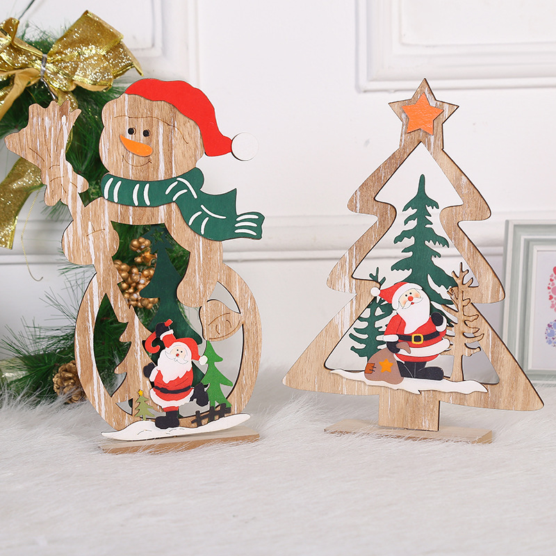 Christmas Decoration Wooden Ornament Desktop Decoration Christmas Gift Present Three-Dimensional Wooden Mini Christmas Tree